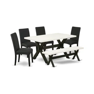 East West Furniture 6-pc Dinette Room Set- 4 Parson Dining Chairs With Black Linen Fabric Seat And Stylish Chair Back -  In Multi