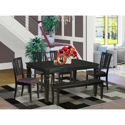 East West Furniture 6 Pc Dinette Set - Kitchen Table And 4 Dinette Chairs Along With Bench In Black