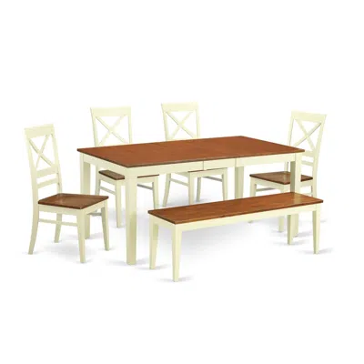 East West Furniture 6 Pc Dinette Set - Table And 4 Dining Chairs Plus Bench In Brown