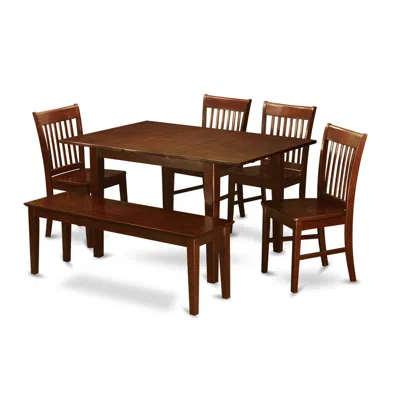 East West Furniture 6 Pc Dinette Set - Table And 4 Dining Table Chairs For Dining Room And Bench In Brown