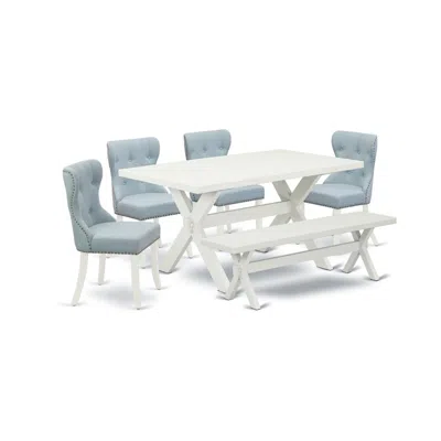 East West Furniture 6-pc Dinette Set- 4 Dining Chairs With Baby Blue Linen Fabric Seat And Button Tufted Chair Back - Re