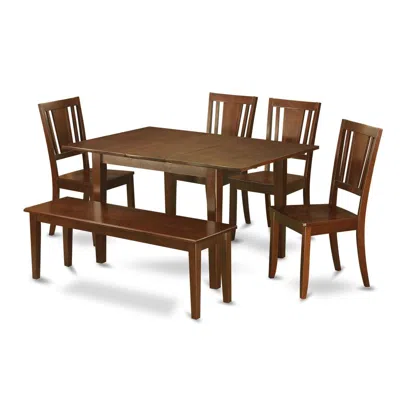 East West Furniture 6 Pc Dinette Set-breakfast Nook And 4 Chairs For Dining Room And Dining Bench In Brown