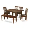 East West Furniture 6 Pc Dinette Set For Small Spaces-kitchen Table And 4 Dining Chairs And Bench In Brown