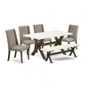 East West Furniture 6-pc Dining -dark Khaki Linen Fabric Seat And High Stylish Chair Back Kitchen Parson Chairs In Brown