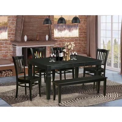 East West Furniture 6 Pc Dining Room Set - Dining Table And 4 Kitchen Chairs And Bench In Black