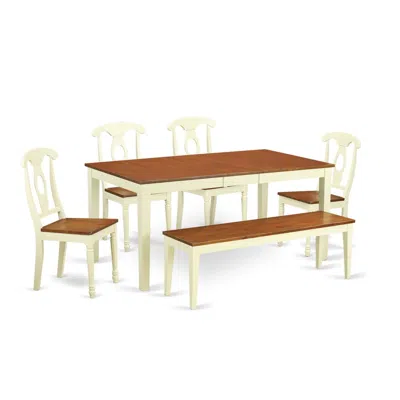 East West Furniture 6-pc Dining Room Set - Kitchen Table And 4 Kitchen Dining Chairs And Bench In Multi