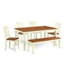 East West Furniture 6-pc Dining Room Set- Kitchen Dinette Table And 4 Kitchen Dining Chairs Along With Bench In Multi