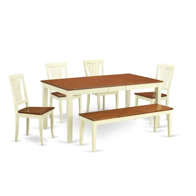 East West Furniture 6-pc Dining Room Set- Kitchen Dinette Table And 4 Kitchen Dining Chairs Along With Bench