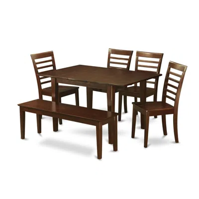 East West Furniture 6 Pc Dining Room Set With Bench -table With 4 Chairs And Dining Bench In Brown