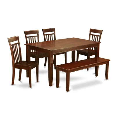 East West Furniture 6 Pc Dining Room Set With Bench-dinette Table And 4 Chairs And Bench In Brown