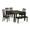 East West Furniture 6 Pc Dining Room Set With Bench-dinette Table With Leaf And 4 Dining Chairs Plus Bench. In Black