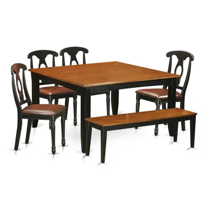East West Furniture 6 Pc Dining Room Set With Bench-dining Table And 4 Wood Dining Chairs Plus A Bench In Brown