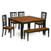 East West Furniture 6-pc Dining Room Set With Bench-dining Table And 4 Wooden Dining Chairs Plus A Bench In Brown