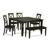 East West Furniture 6 Pc Dining Room Set With Bench-dining Tablewith Leaf And 4 Kitchen Chair Plus Bench. In Black