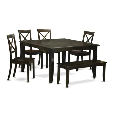East West Furniture 6 Pc Dining Room Set With Bench-dining Tablewith Leaf And 4 Kitchen Chair Plus Bench. In Black