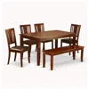 East West Furniture 6 Pc Dining Room Set-with Bench Kitchen Table Set -table And 4 Dining Chairs And Bench In Brown