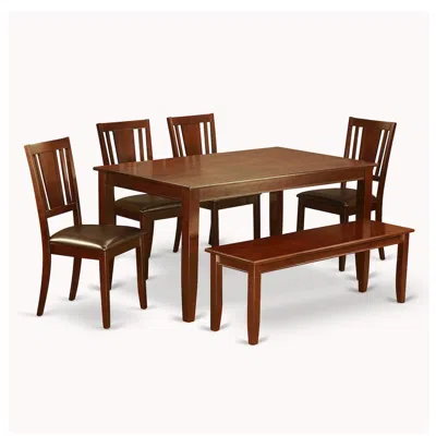 East West Furniture 6 Pc Dining Room Set-with Bench Kitchen Table Set -table And 4 Dining Chairs And Bench In Brown