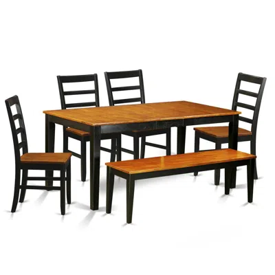 East West Furniture 6 Pc Dining Room Set With Bench-kitchen Tables And 4 Wooden Dining Chairs Plus Bench In Brown