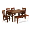 East West Furniture 6 Pc Dining Room Set With Bench Set-table And 4 Dining Chairs And Bench
