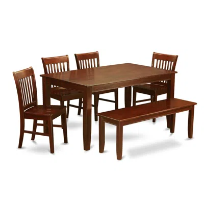 East West Furniture 6 Pc Dining Room Set With Bench Set-table And 4 Dining Chairs And Bench