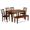 East West Furniture 6 Pc Dining Room Set With Bench-table And 4 Dining Chairs And Bench In Brown