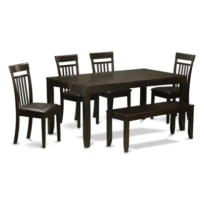 East West Furniture 6 Pc Dining Room Set With Bench-table With Leaf And 4 Chairs For Dining Room Plus Bench In Blue