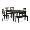 East West Furniture 6 Pc Dining Room Set With Bench-table With Leaf And 4 Dining Chairs Plus Bench.