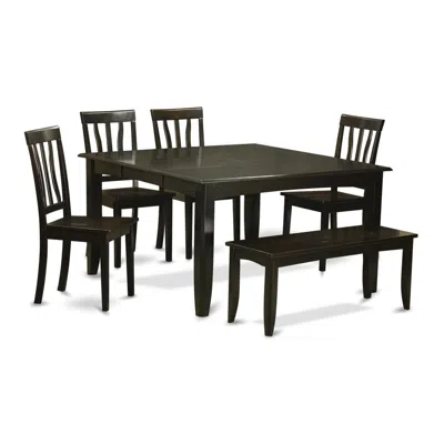 East West Furniture 6 Pc Dining Room Set With Bench-table With Leaf And 4 Dining Chairs Plus Bench.