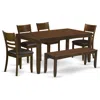 East West Furniture 6 Pc Dining Room Set With Bench-table With Leaf And 4 Kitchen Chairs Plus 1 Bench