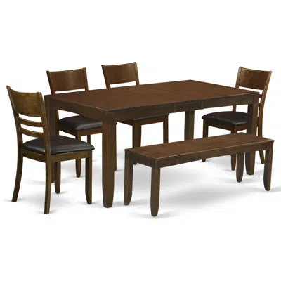 East West Furniture 6 Pc Dining Room Set With Bench-table With Leaf And 4 Kitchen Chairs Plus 1 Bench