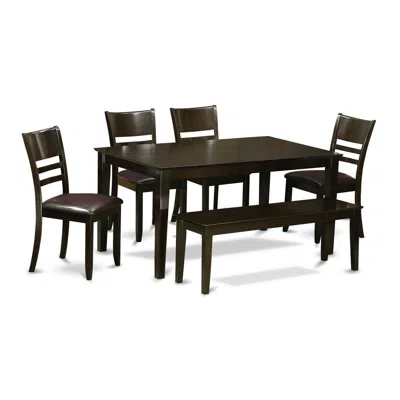 East West Furniture 6 Pc Dining Set With Bench- Table And 4 Dining Chairs And Bench In Black