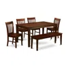 East West Furniture 6 Pc Dining Set With Bench-dinette Table And 4 Kitchen Dining Chairs And Bench In Brown