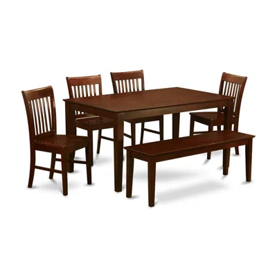 East West Furniture 6 Pc Dining Set With Bench-dinette Table And 4 Kitchen Dining Chairs And Bench In Brown