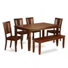 East West Furniture 6-pc Dining Set With Bench-dining Table And 4 Dining Chairs And Bench In Brown