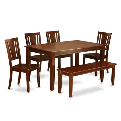 East West Furniture 6-pc Dining Set With Bench-dining Table And 4 Dining Chairs And Bench In Brown
