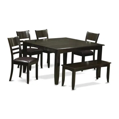 East West Furniture 6 Pc Dining Set With Bench-dining Table With Leaf And 4 Dinette Chair Plus Bench.