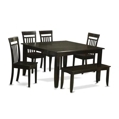 East West Furniture 6 Pc Dining Set With Bench-kitchen Table With Leaf And 4 Kitchen Chair Plus Bench.