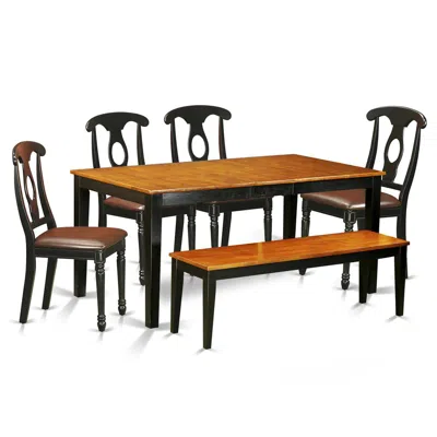 East West Furniture 6-pc Dining Set With Bench-kitchen Tables And 4 Dining Chairs Plus Bench In Black