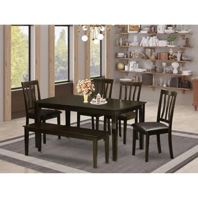 East West Furniture 6 Pc Dining Table With Bench Set- Dining Table With4 Dining Chairs And Bench In Black