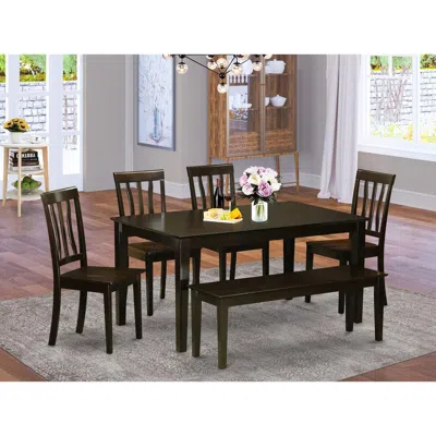 East West Furniture 6 Pc Dining Table With Bench Set-dining Table And 4 Kitchen Chairs And Bench