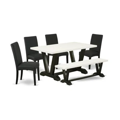 East West Furniture 6-pc Kitchen And Dining Room Set- 4 Dining Room Chairs With Black Linen Fabric Seat And Stylish Chai
