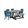 East West Furniture 6-pc Kitchen And Dining Room Set- 4 Kitchen Parson Chairs With Blue Linen Fabric Seat And Button Tuf In Blue