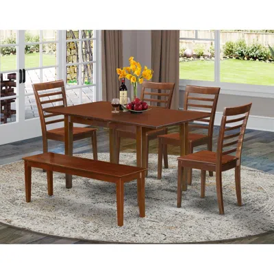 East West Furniture 6 Pc Kitchen Dinette Set - Table And 4 Kitchen Dining Chairs Plus Bench In Brown