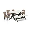 East West Furniture 6-pc Kitchen Dinette Set-coffee Linen Fabric Seat And Button Tufted Back Dining Chairs And Rectangul