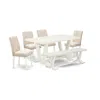 East West Furniture 6-pc Kitchen Dining Room Set - 4 Dining Chairs, A Modern Bench Linen White Top And 1 Linen White Din In White