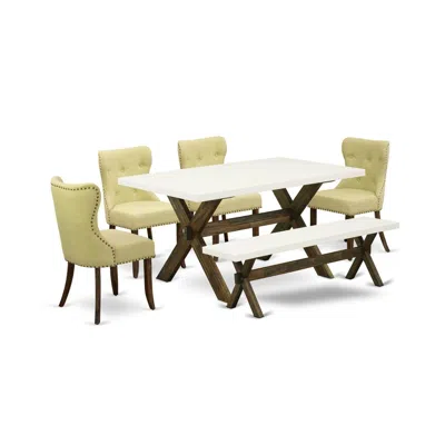 East West Furniture 6-pc Kitchen Dining Set- 4 Kitchen Chairs With Limelight Linen Fabric Seat And Button Tufted Chair B In Yellow