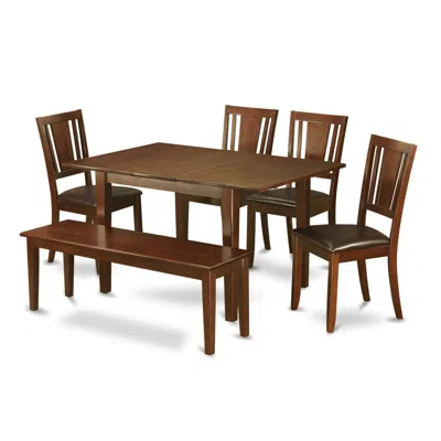 East West Furniture 6 Pc Kitchen Nook Dining Set-breakfast Nook And 4 Dining Chairs And Bench In Brown