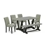 East West Furniture 6-pc Kitchen Table Set - 4 Parson Chairs, A Wooden Bench Cement Top And 1 Modern Cement Dining Table In Green