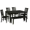 East West Furniture 6 Pc Kitchen Table Set - Table And 4 Kitchen Chairs Coupled With Bench In Black