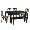 East West Furniture 6 Pc Kitchen Table Set - Table And 4 Kitchen Chairs Coupled With Bench In Black